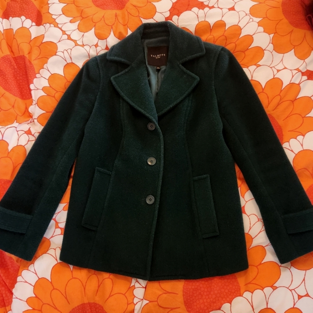 Talbots Green Short Peacoat Petite Size 6